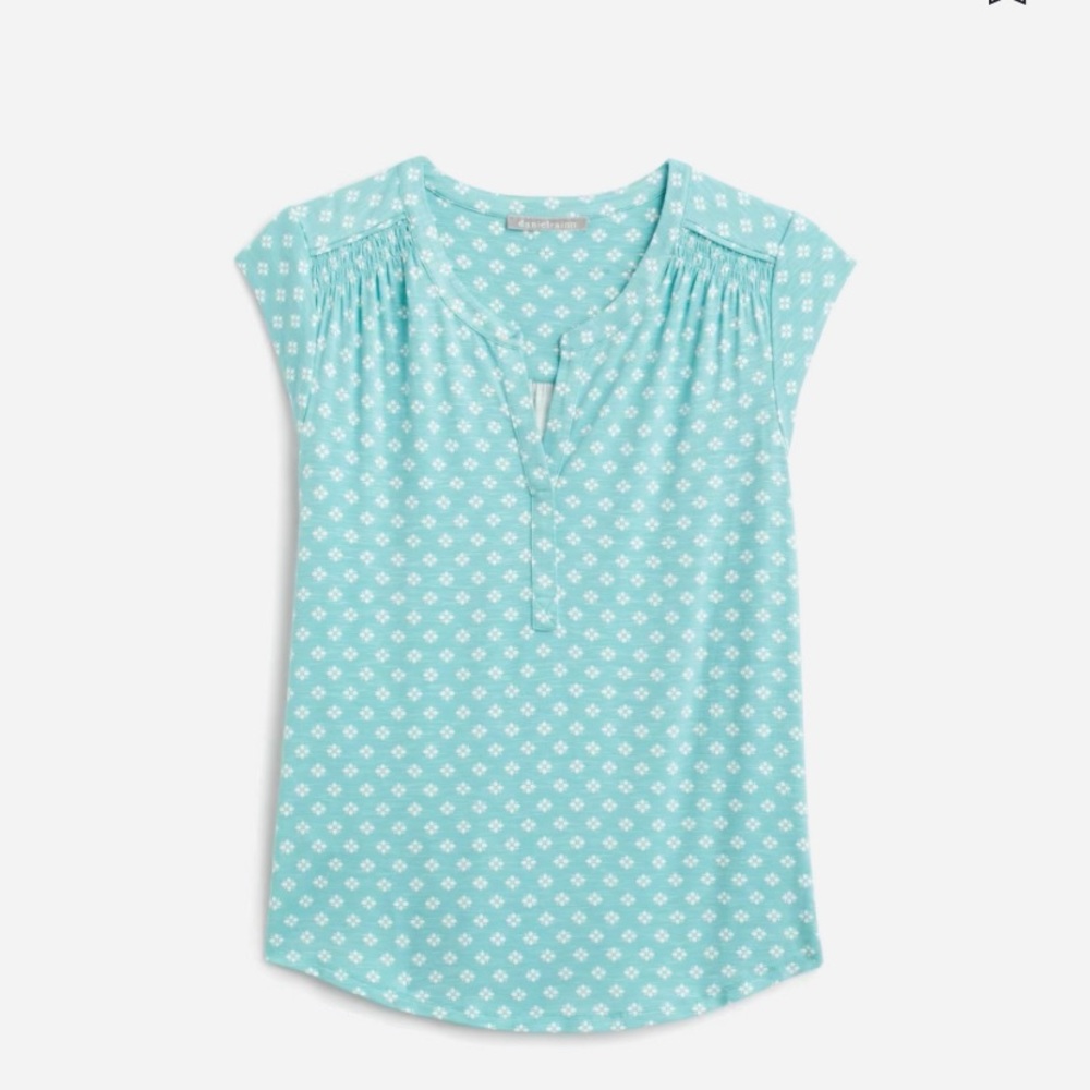Split neck cap sleeve turquoise top- new with tags never worn